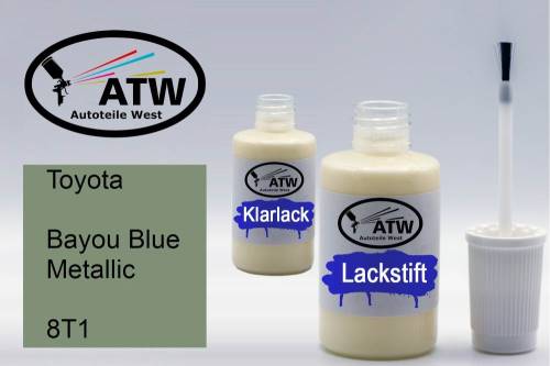 Toyota, Bayou Blue Metallic, 8T1: 20ml Lackstift + 20ml Klarlack - Set, von ATW Autoteile West.